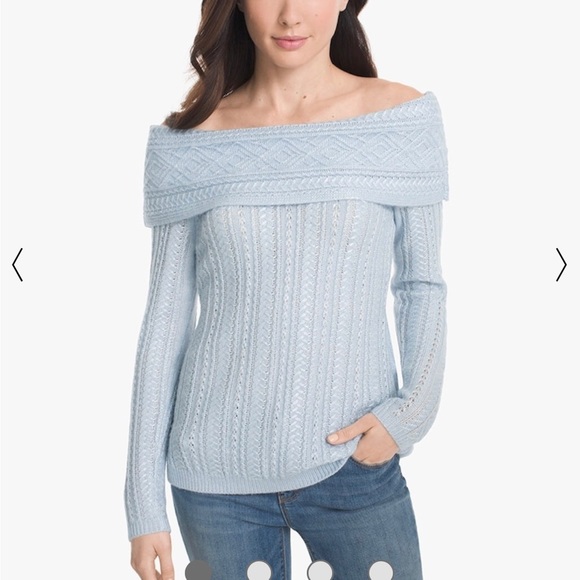 White House Black Market Sweaters - ⭐️NEW⭐️White House Black Market (WHBM) Off-The-Shoulder Cable Knit Sweater Blue